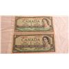 Image 2 : (2) 1954 Canadian 1 Dollar Bill