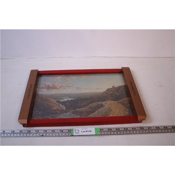 Wood serving tray with old Country scene 11’x16”