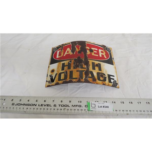 Enamel Curved Danger High Voltage sign - 7x9.5