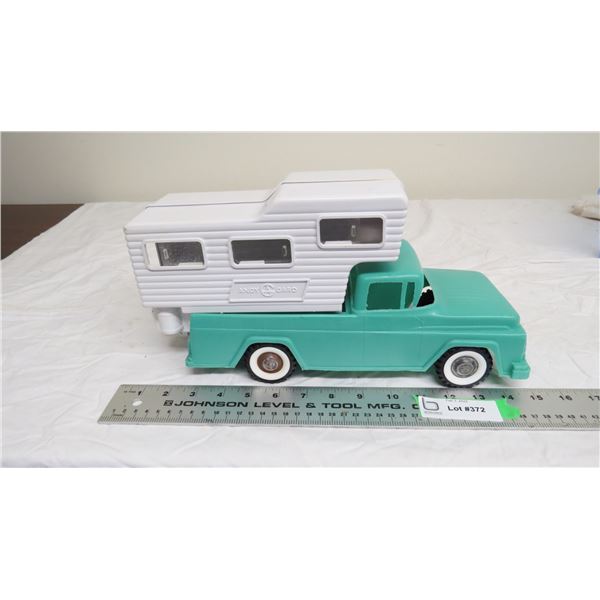 vintage plastic truck with camper - 14" long