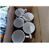 Image 8 : Box of glassware+mugs, Broadhurst England 8 cup tea set with creamer + sugar bowl, wood cutting boar