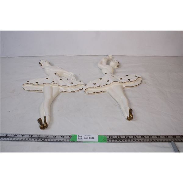 Pair of Chalkware Ballerinas Wall Hanging with Mounting wires Attached