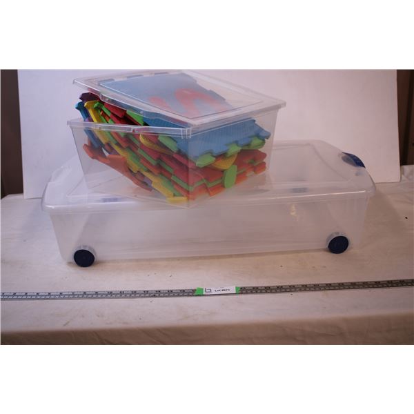 Storage Bin with wheels, Container with foam floor squares