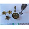 Image 1 : Brass lot- candle holders, dolphin, dish + silver plated goblets