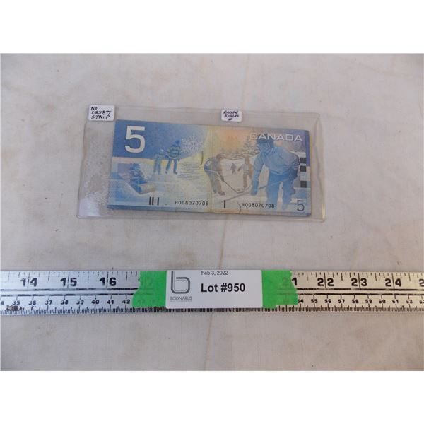 5 dollar canadian bill - radar serial #