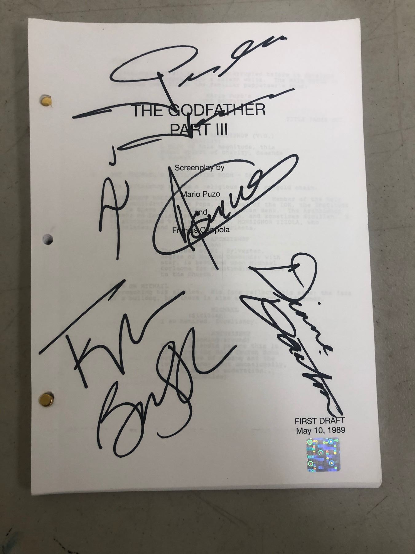 Godfather Signed Script Signed Godfather 3 Script