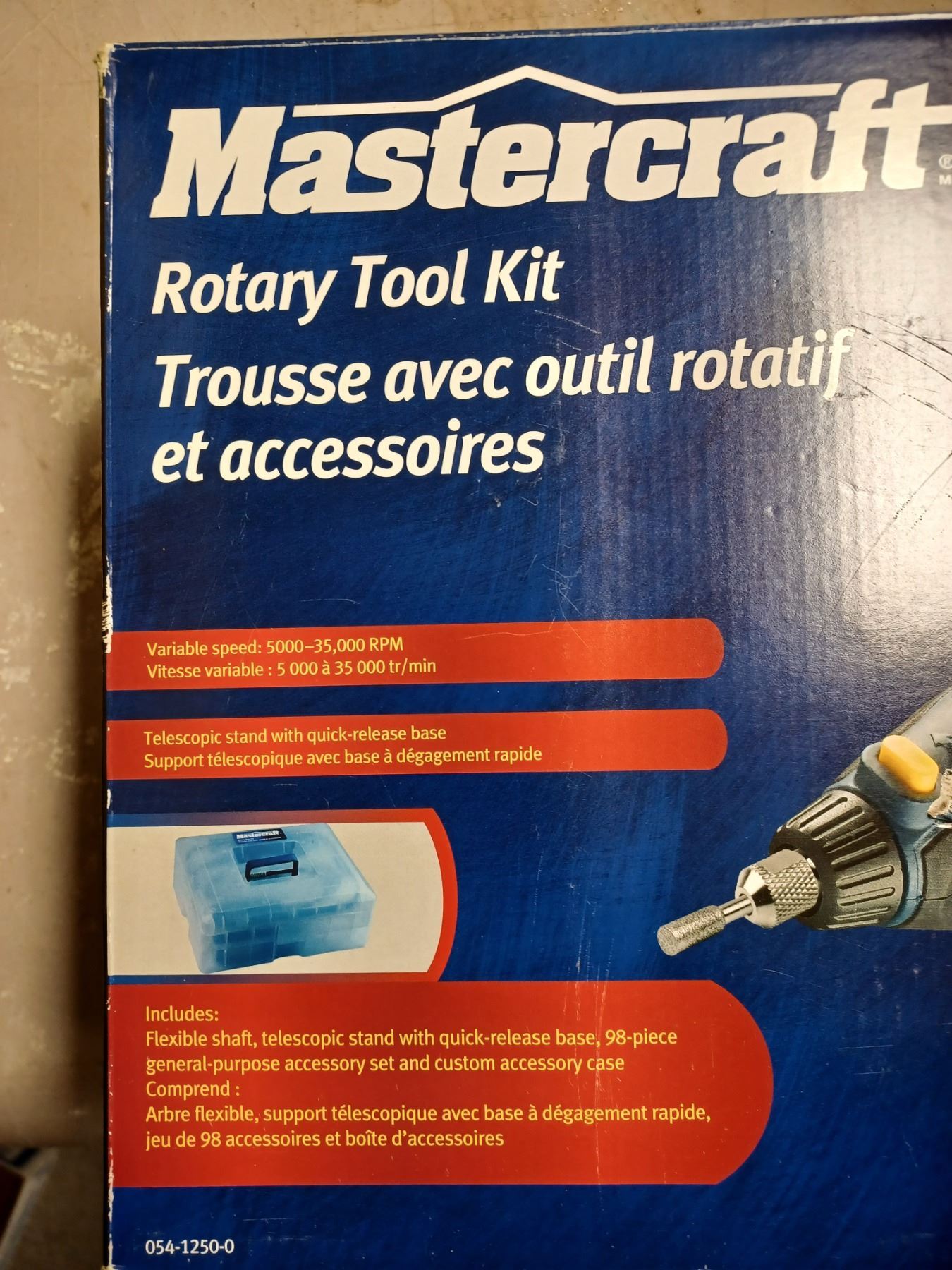 USED ONCE MASTERCRAFT ROTARY TOOL KIT 15AMPS +/ 100 PIECES