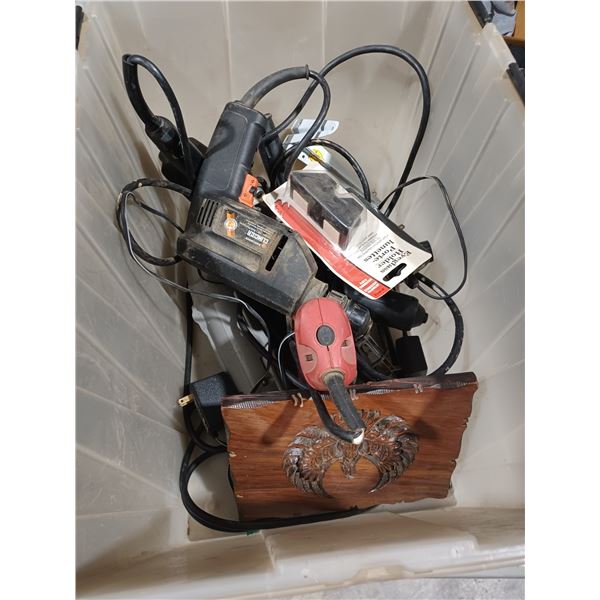 BOX WITH ASSORTED TOOLS - NEEDS REPAIRS