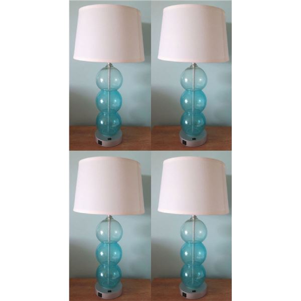 Qty 4 Table Lamps GR-LT-1 w/ Blue Rounded Glass  & White Shade 12 D x 30 H