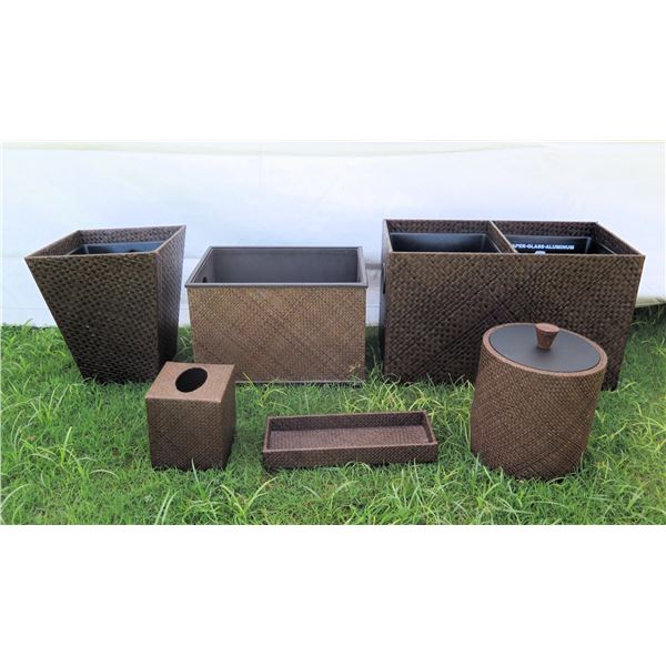 Set: Wastebasket, 2-Compartment Recycle Bin, Ice Bucket, Tray, Tissue Holder