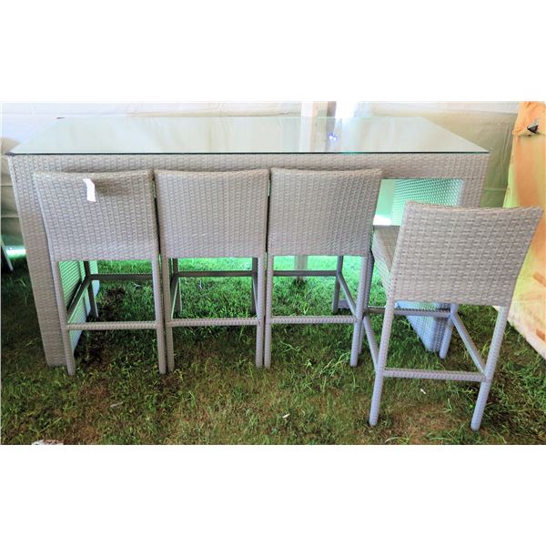 Synthetic Bar-Height Rattan Table 81"x32"x43"H w/ 4 Matching Stools