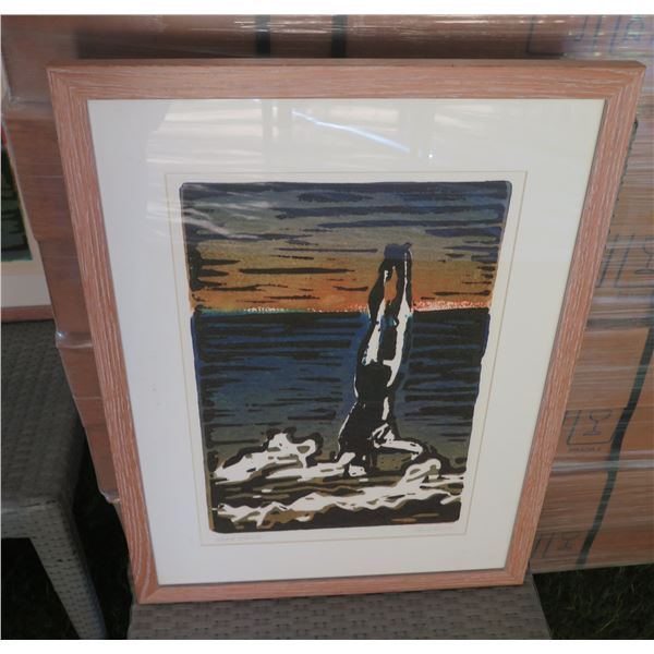 Wood Framed Block Print - 'Headstand' Signed by Artist Bennett 18"x24"