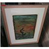 Image 1 : Wood Framed Block Print - 'Last Wave' Surfer by Artist Bennett 18"x24"
