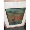 Image 2 : Wood Framed Block Print - 'Last Wave' Surfer by Artist Bennett 18"x24"