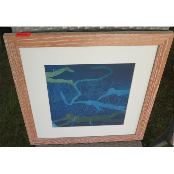 Wood Framed Swimmer Abstract Art 20"x20"
