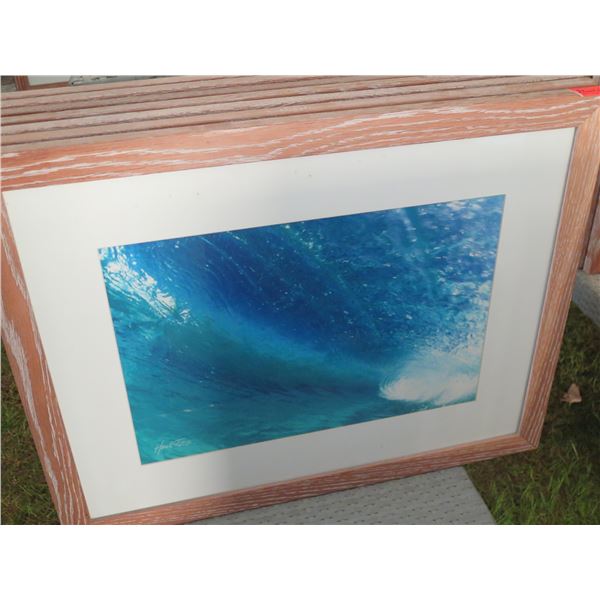 Wood Framed Big Wave Photographic Art, Signed by Artist Hank Foto 28"x22"