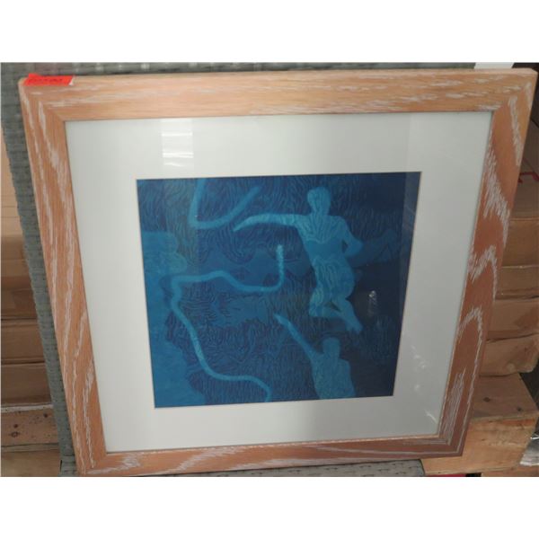 Wood Framed Swimmer Abstract Art 20"x20"