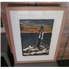 Image 1 : Wood Framed Block Print - 'Headstand' Signed by Artist Bennett 18"x24"