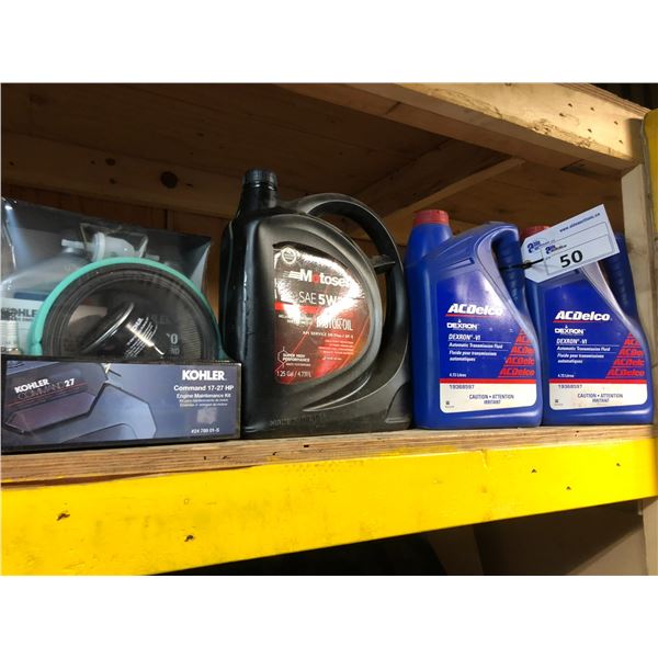 1 - 1.25GAL OF SYNTHETIC 5W20 MOTOR OIL AND 2 - 1.25GAL OF AUTOMATIC TRANSMISSION FLUID