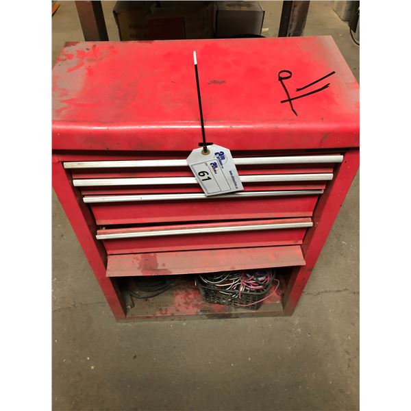 RED METAL TOOL BOX WITH CONTENTS