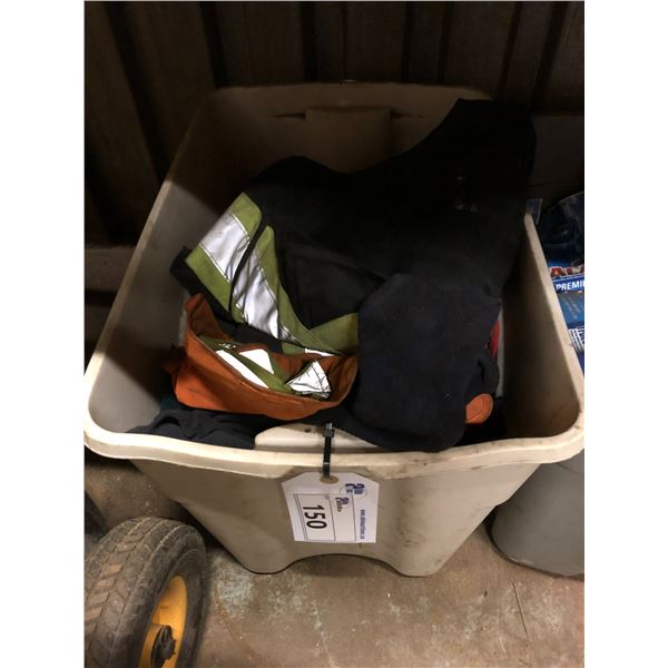 BUCKET OF USED SHOP COVERALLS