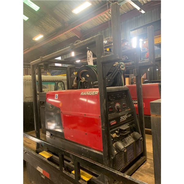 LINCOLN RANGER 305G EFI GAS PORTABLE WELDER, C/W PROTECTIVE CAGE, OXY/ACY HOSE & HOSE REEL