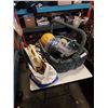 Image 1 : WICKER BASKET WITH THE ROCK PANS, ESTATE GOODS, WATER POLO BALL AND TOOL BAGS