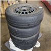 Image 1 : SET OF FOUR CONTINENTAL P195/60R15 INCH MUD AND SNOW TIRES ON 4 BOLT RIMS