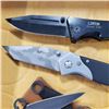 Image 2 : NEW LINTON FOLDING KNIFE, MTECH FOLDING KNIFE AND 3 NEW THROWING KNIVES