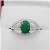 Image 1 : STERLING SILVER 8MM X 6.1MM NATURAL EMERALD (1CTS) & CZ RING, W/A $835.00, SIZE 7.75