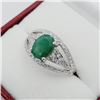 Image 2 : STERLING SILVER 8MM X 6.1MM NATURAL EMERALD (1CTS) & CZ RING, W/A $835.00, SIZE 7.75