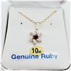 Image 1 : 10KT. YELLOW GOLD 3MM X 3MM NATURAL RUBY (0.16CTS) & CZ PENDANT WITH STERLING CHAIN, W/A $840.00