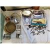 Image 1 : TRAY OF SILVER PLATE SERVING PIECES, CUTLERY AND NAPKIN RINGS
