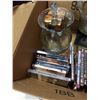 Image 2 : BOX OF DVDS AND GLASS VASE AND PITCHER ON STANDS