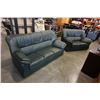 Image 1 : MANCINI GREEN LEATHER SOFA  AND LOVESEAT