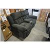 Image 2 : AS NEW PLUSH FABRIC DARK GREY DOUBLE RECLINING SOFA WITH CENTER CONSOLE, RETAIL $2199