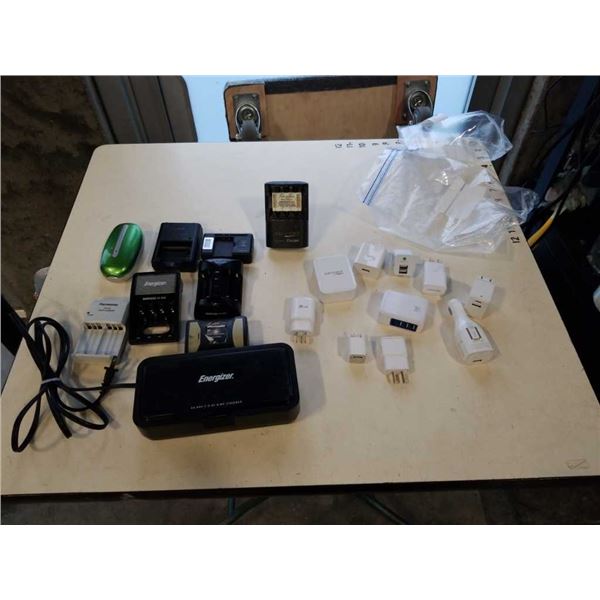 LOT OF BATTERY CHARGERS AND USB WALL OUTLET ADAPTERS