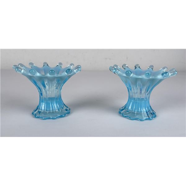 Pair of Blue Fostoria Heirloom Glass Candlesticks