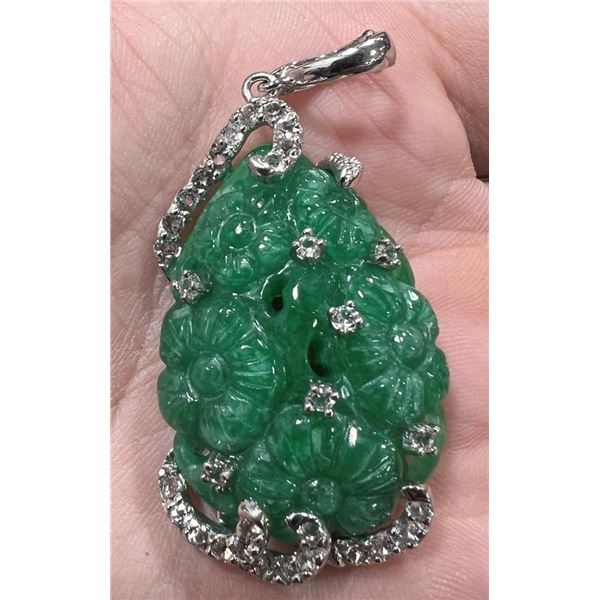 Sterling Silver Apple Green Jade Necklace Pendant