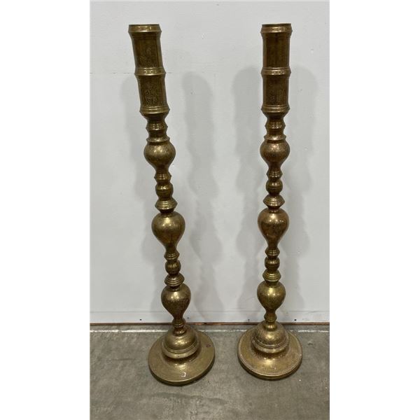 Large Antique Persian Bohemian Brass Candlesticks