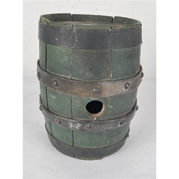 Antique Green Painted Folk Art Whiskey Keg