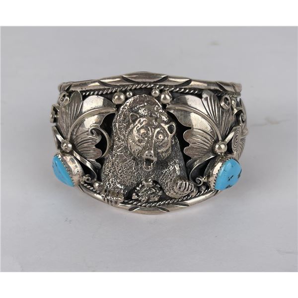 Navajo Sterling Silver Turquoise Bear Bracelet
