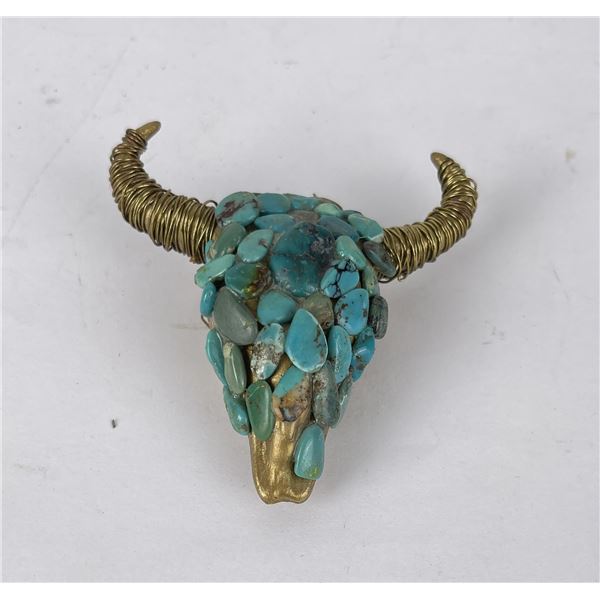 Turquoise and Wire Buffalo Skull Paperweight