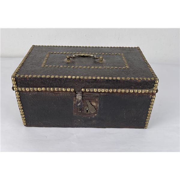 Antique Civil War Tacked Leather Trunk