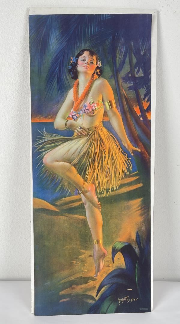Antique Hawaiian Nude Hula Girl Dancing Print