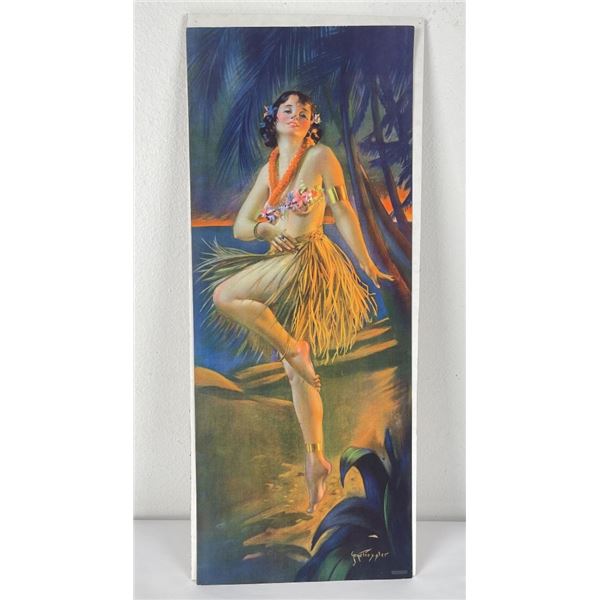 Antique Hawaiian Nude Hula Girl Dancing Print