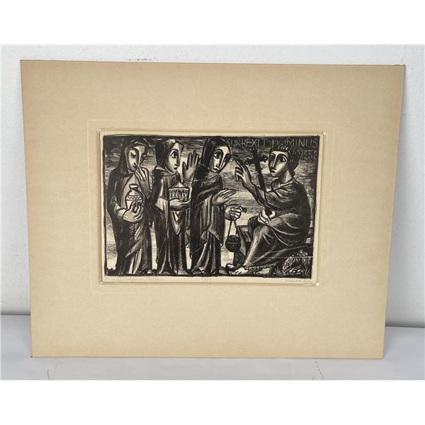 Religious Dry Point Engraving Signed