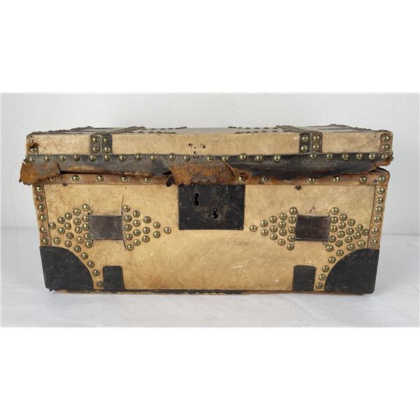 Antique Civil War Tacked Leather Trunk