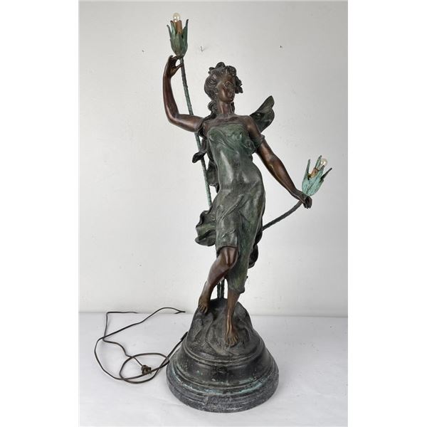 Auguste Moreau Bronze Art Nouveau Lamp on Marble