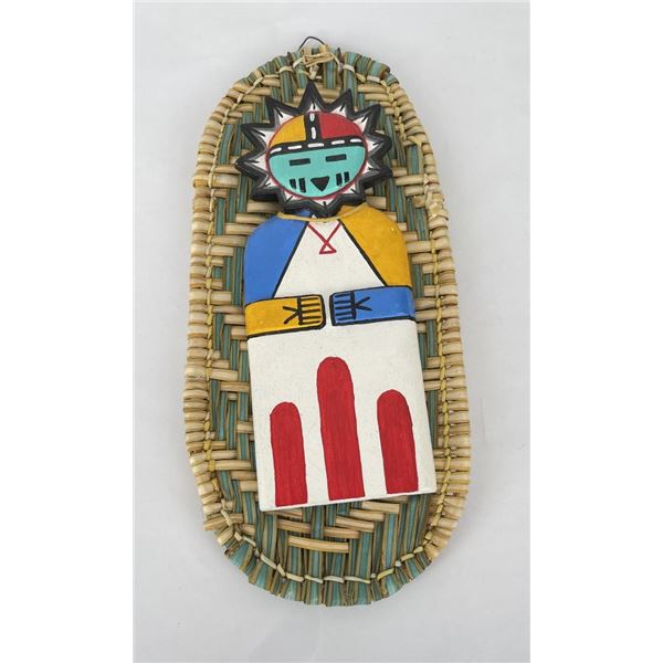 Hopi Indian Baby Cradle and Flat Kachina Doll
